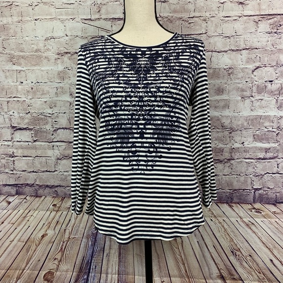 DB Established 1962 Navy Striped Embellished Long Sleeve Top - Picture 1 of 8